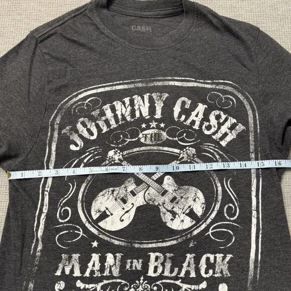Johnny Cash Man In Black Graphic T-Shirt Short Sleeve Charcoal Gray Adult Small - Picture 7 of 10
